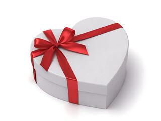 White Heart Shaped Gift Box with Red Ribbon and Beautiful Bow