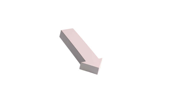 Isometric arrow, white outline, points down, isolated