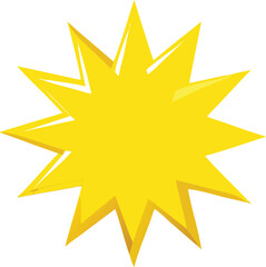 A bright yellow starburst shape is prominently displayed on a clean white