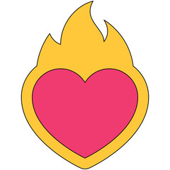Flaming Pink Heart Symbol of Passion and Love Against a White Background with a Transparent Overlay