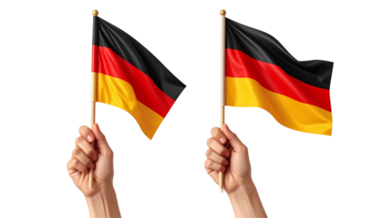 Pair of Hand Holding German Flag Variations isolated on transparent background