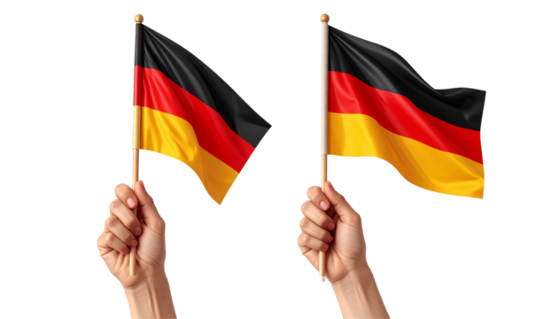 Pair of Hand Holding German Flag Variations isolated on transparent background - Powered by Adobe