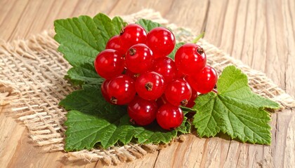 Fresh Red Currants on Burlap and Wood - A Vibrant Still Life.
