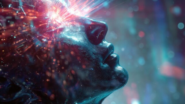 Digital Consciousness Awakening Futuristic AI Mind Visualization - Powered by Adobe