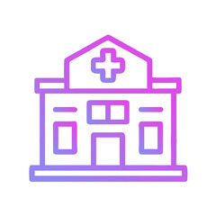 a flat gradient outline icon of a hospital building for web and graphic design.
