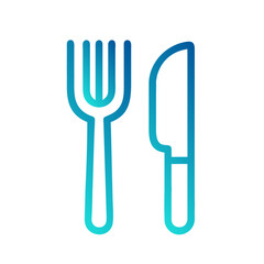 a flat gradient outline icon of a knife and fork for web and graphic design.