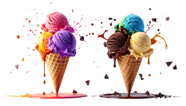 Pair of Ice Cream Explosion Variations isolated on transparent background - Powered by Adobe