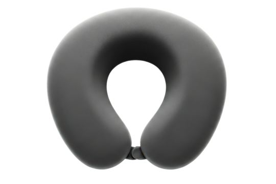 Ergonomic travel pillow for neck support on a long journey on a transparent background