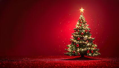 赤の背景とクリスマスツリー