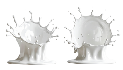 Pair of Milk Splash Variations isolated on transparent background