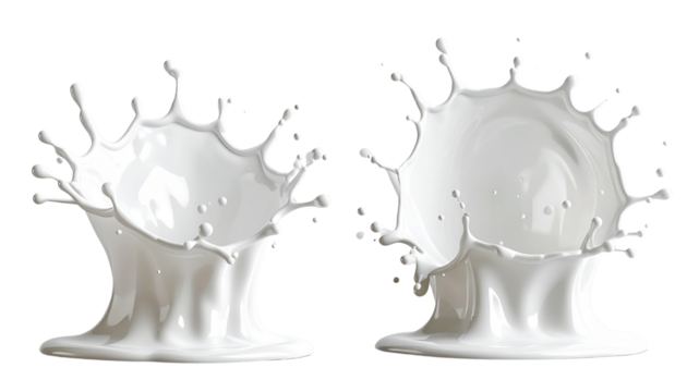 Pair of Milk Splash Variations isolated on transparent background