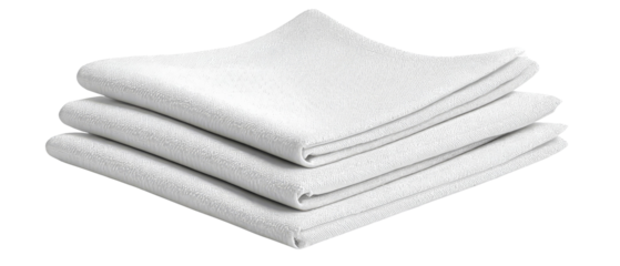 A stack of neatly folded white linens on a clean surface, creating a serene and organized atmosphere, ideal for showcasing home textiles in a minimalist setting