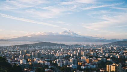 Obraz premium Aerial view of tirana city in albania with dajti mountain in the background during the day