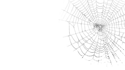 Spiderweb covered in dew drops in closeup view