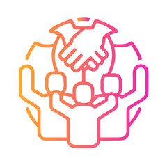 a flat gradient outline icon of teamwork values for web and graphic design.