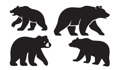 California Brown Bear Silhouette Vector Icon and flat design. Minimal Black Animal Design. Bear silhouette set.