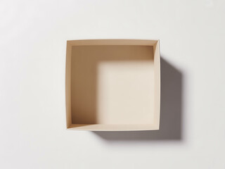 Beige Cardboard Box Viewed from Above on White Background