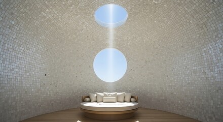 Unique round room with skylight and circular sofa in a modern design