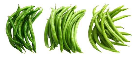 Fresh, vibrant green beans arranged artistically on a clean background, showcasing their natural curves and textures, ideal for culinary presentations or healthy food promotions