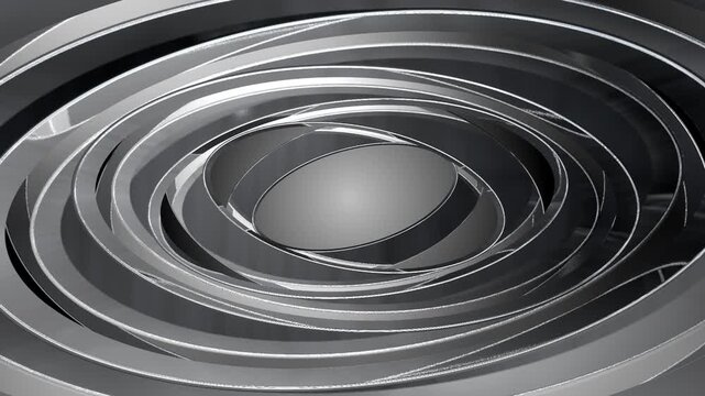 4k Abstract three-dimensional geometry circle silver metallic object pattern rotating tunnel motion background animation video