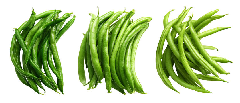 Fresh, vibrant green beans arranged artistically on a clean background, showcasing their natural curves and textures, ideal for culinary presentations or healthy food promotions