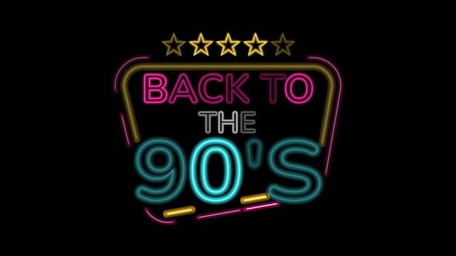 Animation of a neon sign reading back to the 90s. Perfect for nostalgic content, throwback videos, and retro themed designs. Back to the 90s loop animation. 