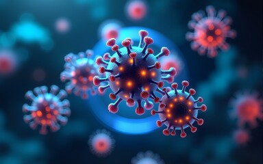 Fototapeta premium Hologram Metaverse Medical. 3D visualization of virus particles in a futuristic setting. High quality