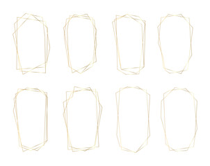 Golden abstract geometric frames set minimal luxury overlapping line shapes