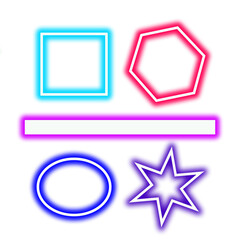 Colorful geometric neon shapes isolated on transparent background