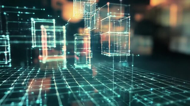 Digital network grid connecting cube structures data transfer