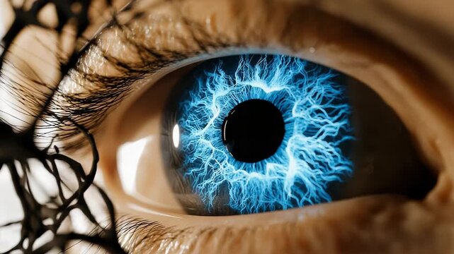 Human eye with intricate blue neural iris pattern