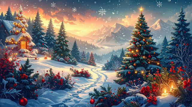 クリスマスの森の背景