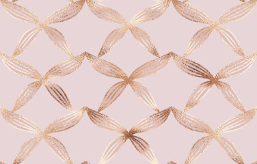 Botanical art deco floral seamless pattern with rose gold decorative flower tiles.