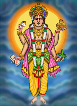 hand drawn digital art of lord dhanvantari