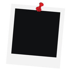 Blank vintage instant photo frame with red pushpin pin isolated on transparent background, png