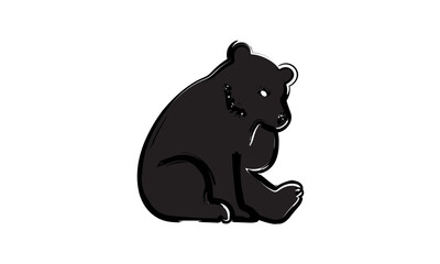 California Brown Bear Silhouette Vector flat design with brushes. Minimal Black Animal Design. Bear silhouette.