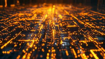 Digital data flowing through glowing circuit board - Powered by Adobe