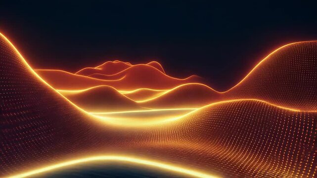 Digital golden wireframe landscape presenting data visualization concept
