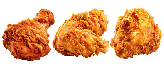 Crispy golden fried chicken pieces arranged appetizingly on a clean surface, showcasing their crunchy texture, ideal for food photography and culinary presentations