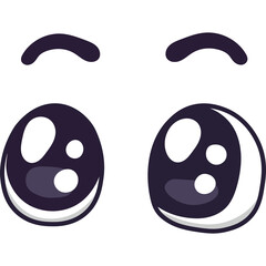 Fototapeta premium Expressive Anime Style Dark Purple Eyes with White Highlights and Dark Eyebrows on a Transparent Background Simple Cartoonish Design