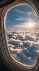 High quality image of beautiful clouds and sky seen from an airplane window during the day.