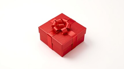 Red Gift Box with Ribbon on White Background