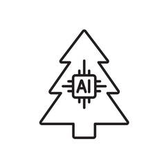 A vector icon representing a stylized Christmas tree with AI label, created in line style with editable stroke