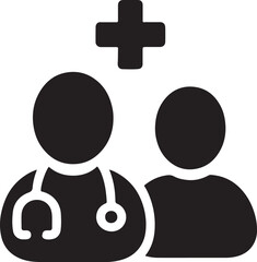 Silhouette doctor consultation icon with two people and cross for medical care design.