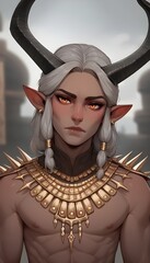 Majestic Faun Portrait with Gold Accents in Artistic Fantasy Style