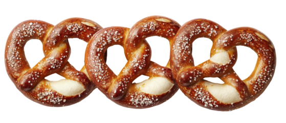 A delicious arrangement of freshly baked pretzels, glistening with salt, placed on a clean surface, showcasing their golden-brown color and inviting texture, ideal for snack ideas