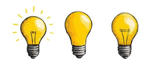 A creative illustration of three light bulbs in varying styles, symbolizing ideas and innovation, set against a simple background that enhances the focus on the bulbs