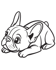 Cute French Bulldog Puppy Lying Down – Black and White Line Art Vector Illustration