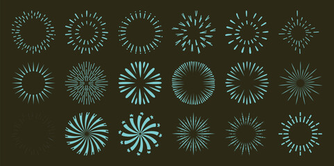Collection of Teal Sunburst and Starburst Graphic Elements on Dark Background