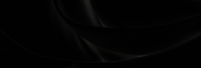 Black gray satin dark fabric texture luxurious shiny that is abstract silk cloth panorama background with patterns soft waves blur beautiful.